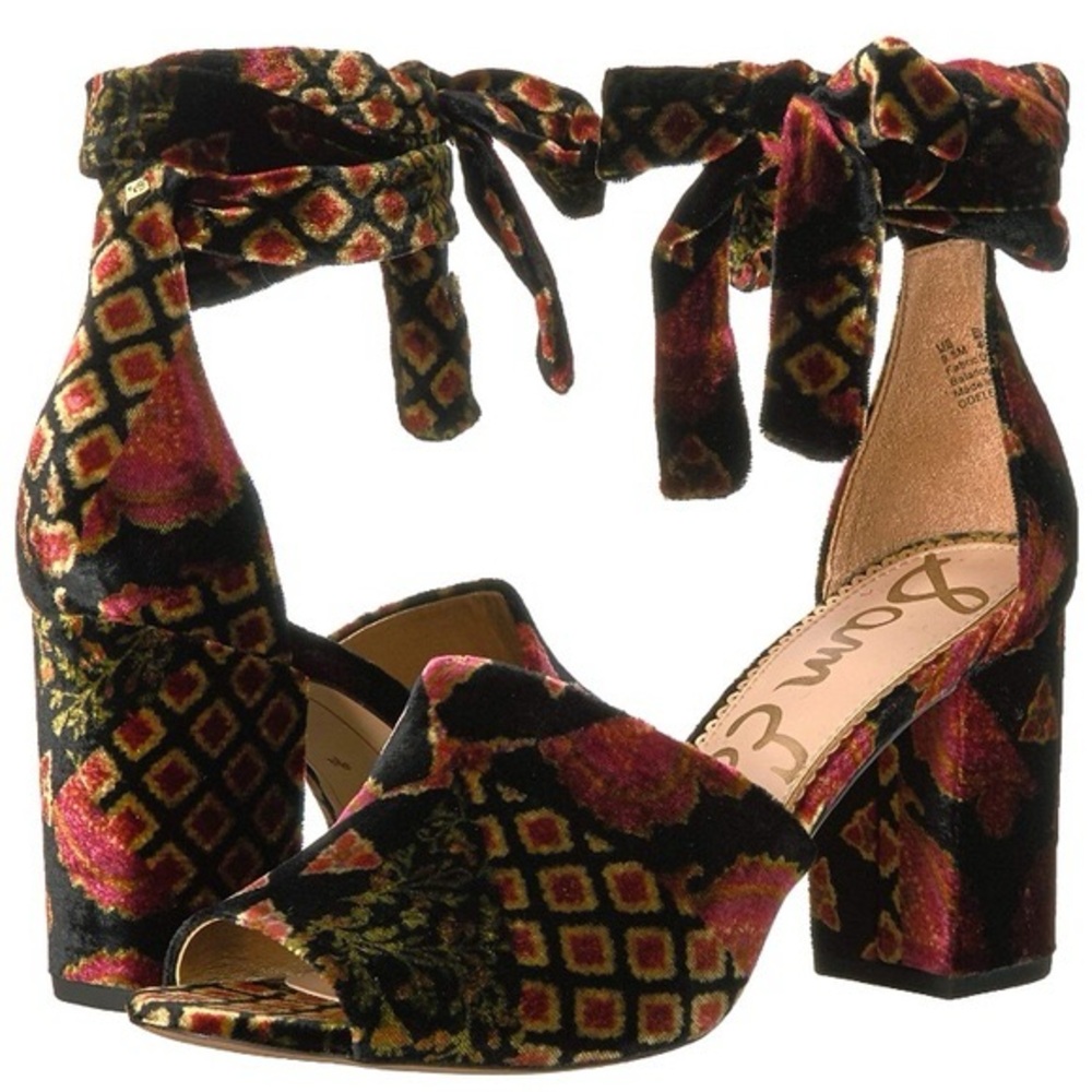 Sam Edelman Mara Velvet Heels in Black and Brown - Picture 6 of 6